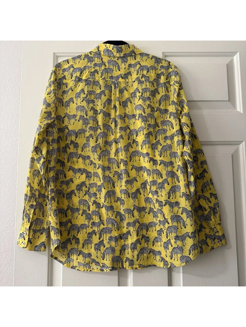 Talbots Yellow Zebra Animal Print Button Up Shirt Long Sleeve Sz L Large